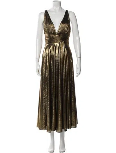Pre-owned Mac Duggal V-neck Long Dress In Gold