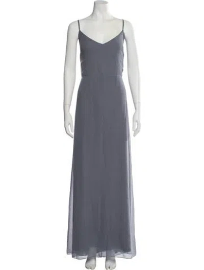 Pre-owned Mac Duggal V-neck Long Dress In Gray