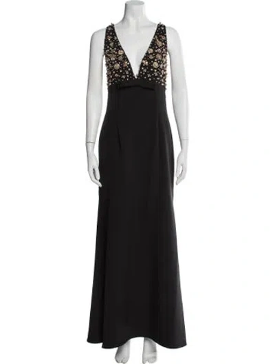 Pre-owned Mac Duggal V-neck Long Dress In Gray