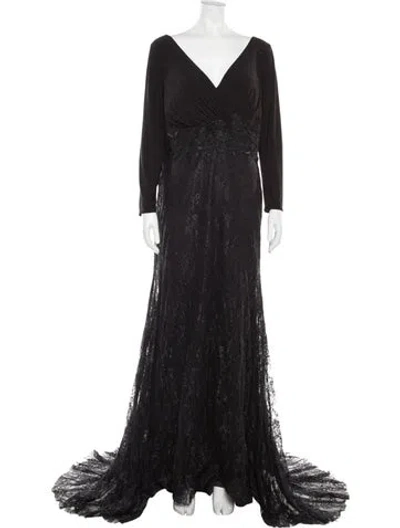 Pre-owned Mac Duggal V-neck Long Dress In Gray