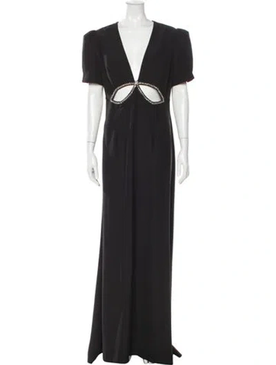 Pre-owned Mac Duggal V-neck Long Dress In Gray