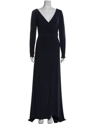 Pre-owned Mac Duggal V-neck Long Dress In Gray