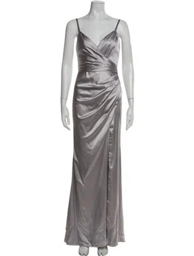 Pre-owned Mac Duggal V-neck Long Dress In Gray