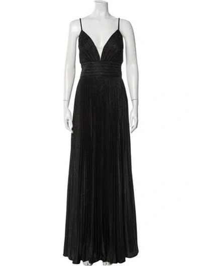 Pre-owned Mac Duggal V-neck Long Dress In Gray