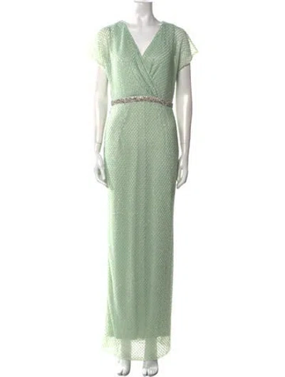 Pre-owned Mac Duggal V-neck Long Dress In Green