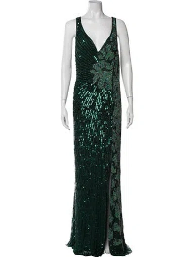 Pre-owned Mac Duggal V-neck Long Dress In Green