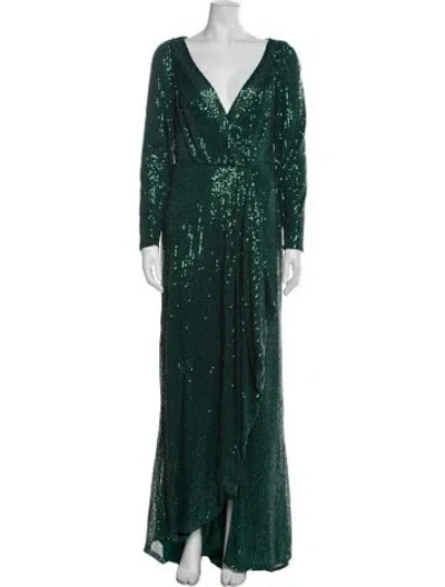 Pre-owned Mac Duggal V-neck Long Dress In Green