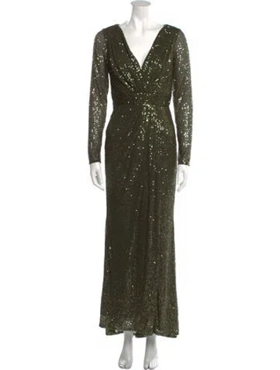Pre-owned Mac Duggal V-neck Long Dress In Green