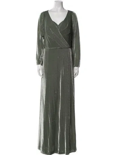 Pre-owned Mac Duggal V-neck Long Dress In Green