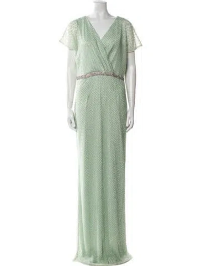 Pre-owned Mac Duggal V-neck Long Dress In Green