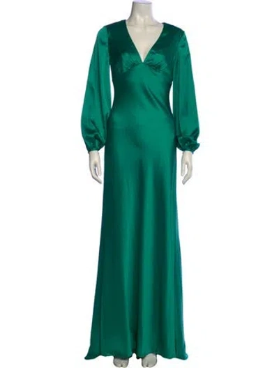 Pre-owned Mac Duggal V-neck Long Dress In Green
