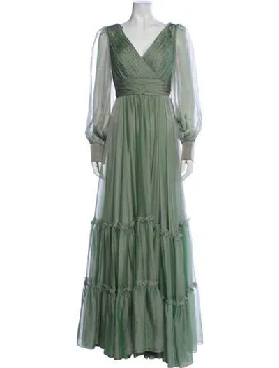 Pre-owned Mac Duggal V-neck Long Dress In Green