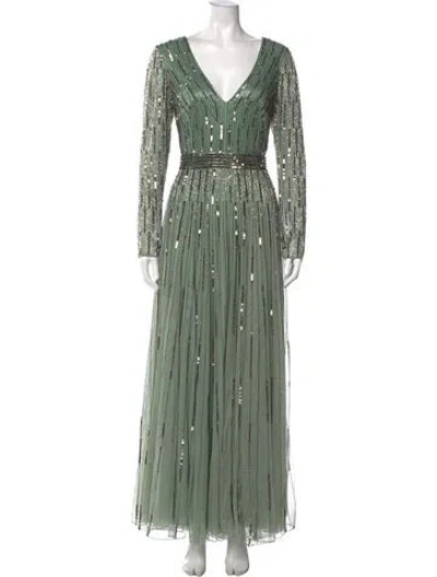 Pre-owned Mac Duggal V-neck Long Dress In Green