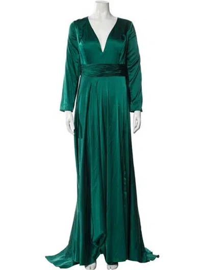 Pre-owned Mac Duggal V-neck Long Dress In Green