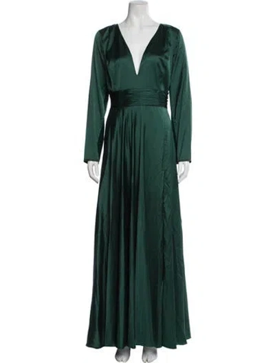 Pre-owned Mac Duggal V-neck Long Dress In Green