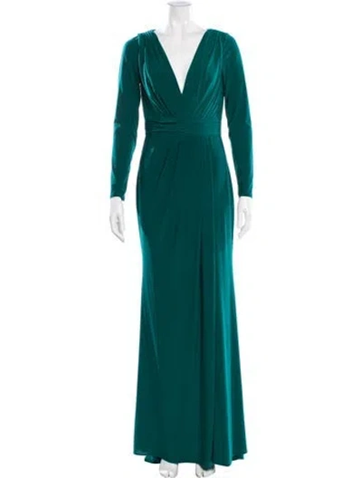 Pre-owned Mac Duggal V-neck Long Dress In Green