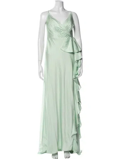 Pre-owned Mac Duggal V-neck Long Dress In Green