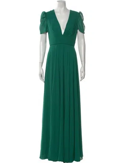 Pre-owned Mac Duggal V-neck Long Dress In Green