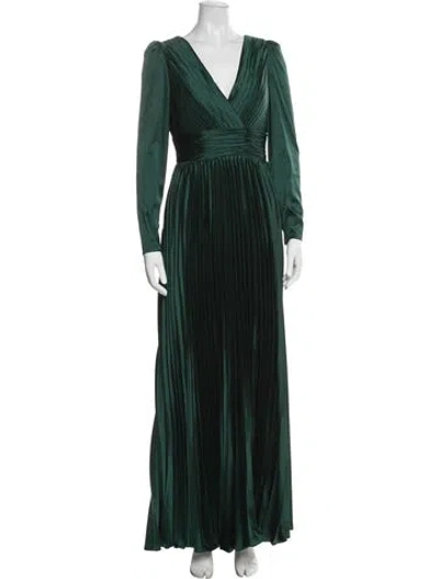 Pre-owned Mac Duggal V-neck Long Dress In Green