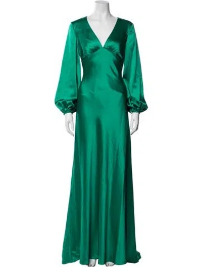 Pre-owned Mac Duggal V-neck Long Dress In Green