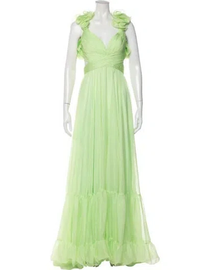Pre-owned Mac Duggal V-neck Long Dress In Green