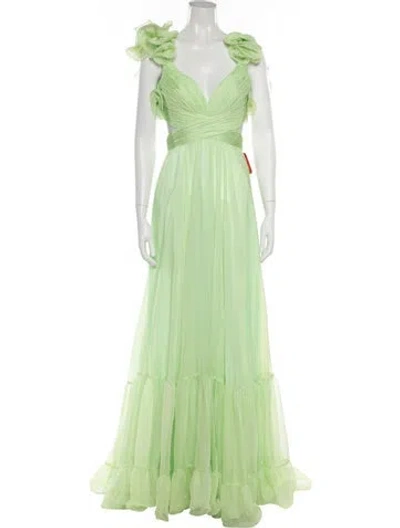Pre-owned Mac Duggal V-neck Long Dress In Green