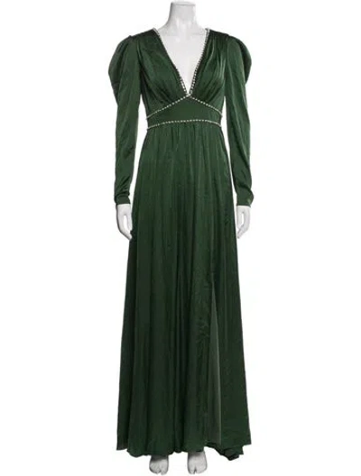 Pre-owned Mac Duggal V-neck Long Dress In Green