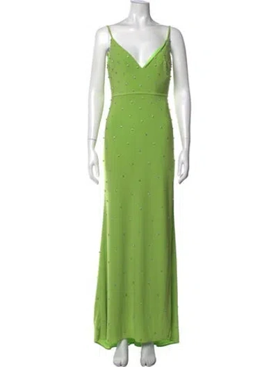 Pre-owned Mac Duggal V-neck Long Dress In Green