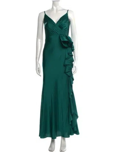 Pre-owned Mac Duggal V-neck Long Dress In Green