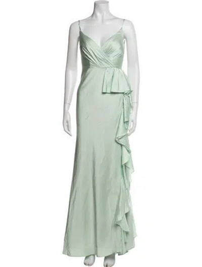 Pre-owned Mac Duggal V-neck Long Dress In Green