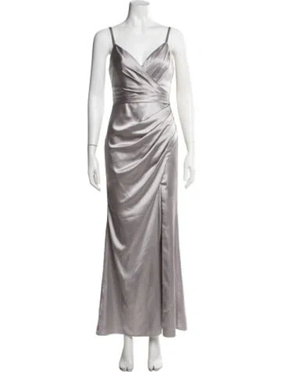 Pre-owned Mac Duggal V-neck Long Dress In Grey