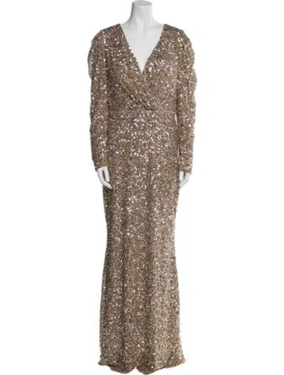 Pre-owned Mac Duggal V-neck Long Dress In Multi
