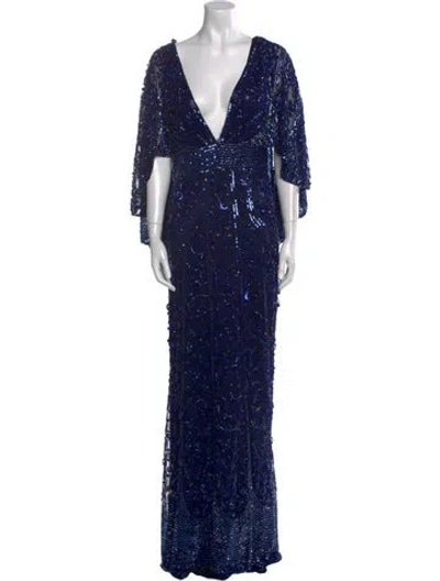 Pre-owned Mac Duggal V-neck Long Dress In Multi