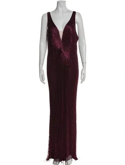 Pre-owned Mac Duggal V-neck Long Dress In Multi