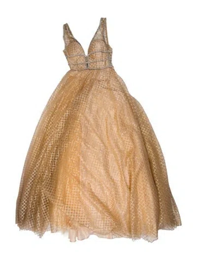 Pre-owned Mac Duggal V-neck Long Dress In Neutral
