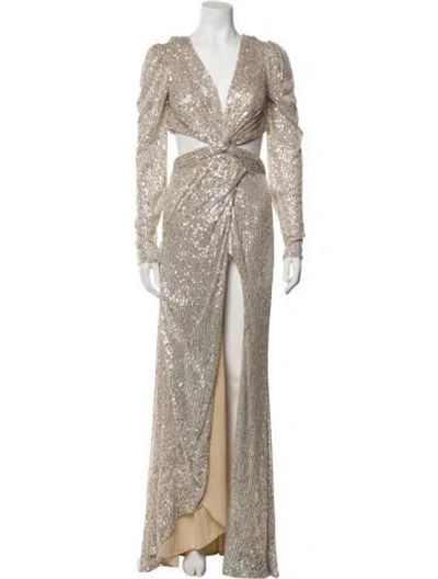 Pre-owned Mac Duggal V-neck Long Dress In Neutral