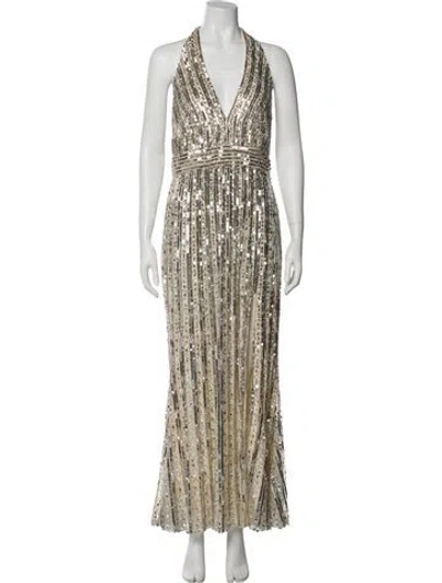 Pre-owned Mac Duggal V-neck Long Dress In Neutral