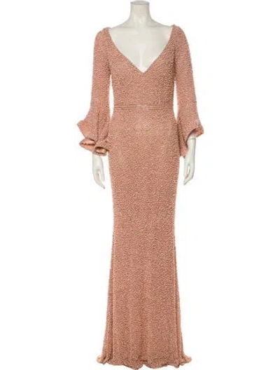Pre-owned Mac Duggal V-neck Long Dress In Neutral