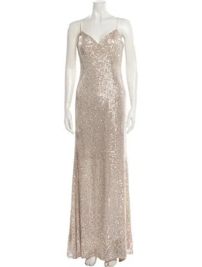 Pre-owned Mac Duggal V-neck Long Dress In Neutral