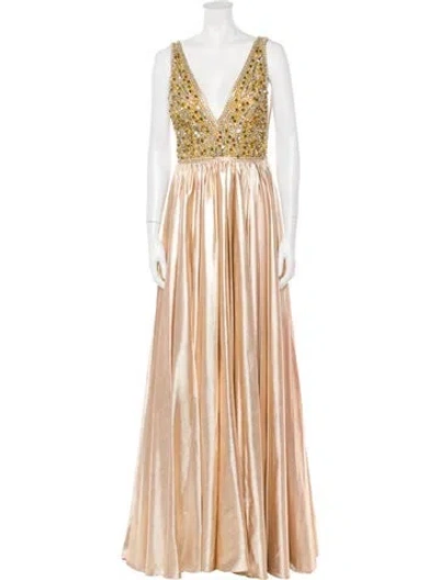 Pre-owned Mac Duggal V-neck Long Dress In Neutral