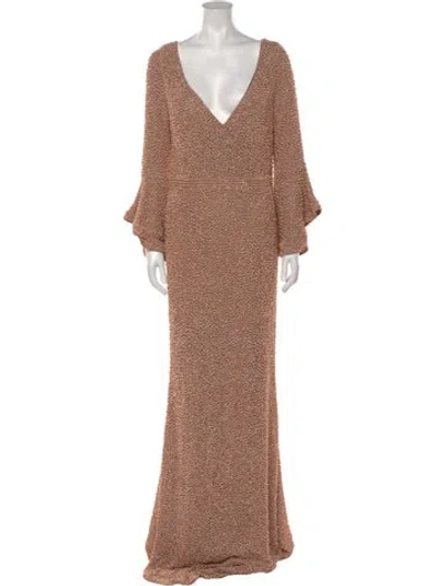 Pre-owned Mac Duggal V-neck Long Dress In Neutral