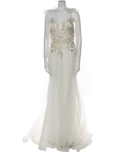 Pre-owned Mac Duggal V-neck Long Dress In Neutral