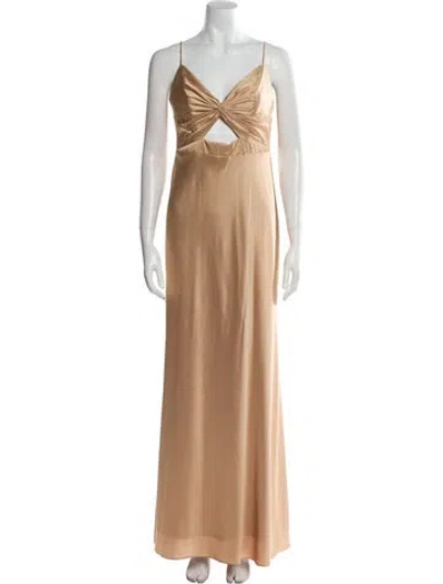 Pre-owned Mac Duggal V-neck Long Dress In Neutral