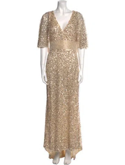 Pre-owned Mac Duggal V-neck Long Dress In Neutral