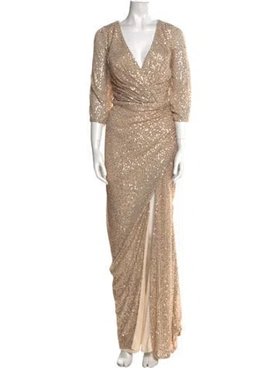 Pre-owned Mac Duggal V-neck Long Dress In Neutral