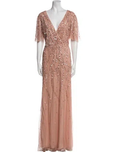 Pre-owned Mac Duggal V-neck Long Dress In Neutral