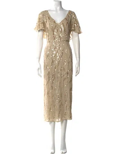 Pre-owned Mac Duggal V-neck Long Dress In Neutral