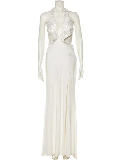 Pre-owned Mac Duggal V-neck Long Dress In Neutral