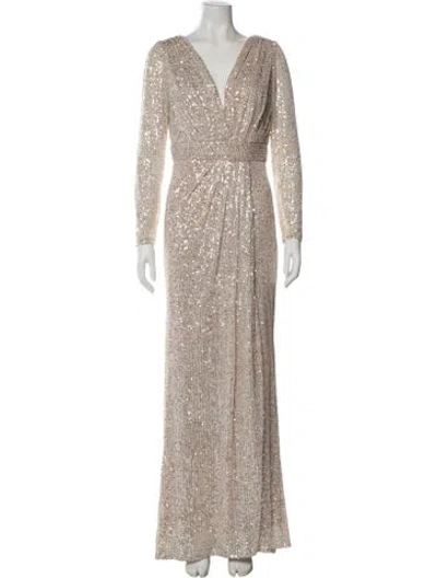 Pre-owned Mac Duggal V-neck Long Dress In Neutral