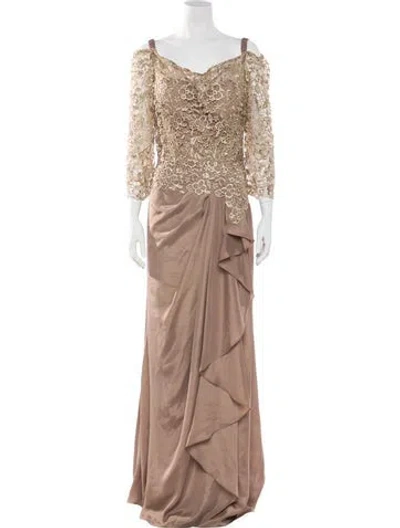Pre-owned Mac Duggal V-neck Long Dress In Neutral